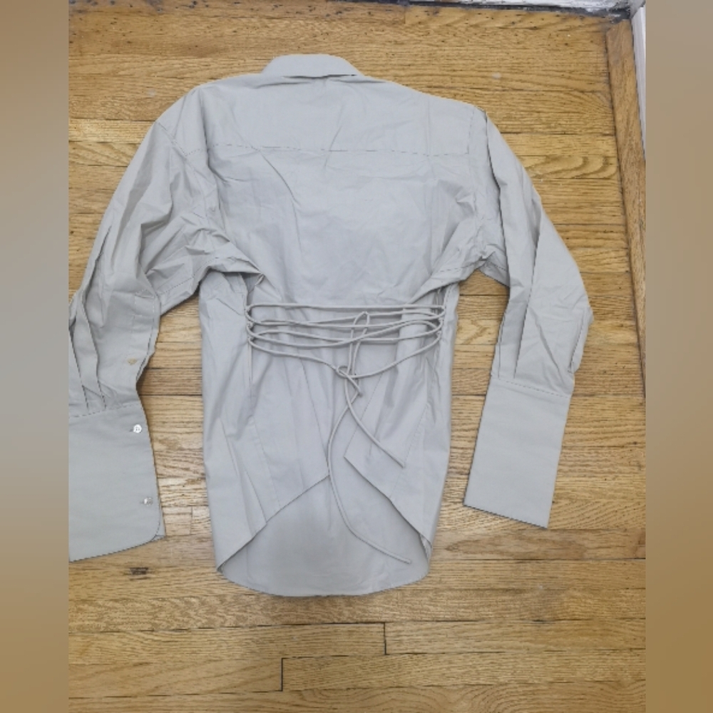 HELSA Poplin Lace Back Cotton Shirt - Picture 7 of 7